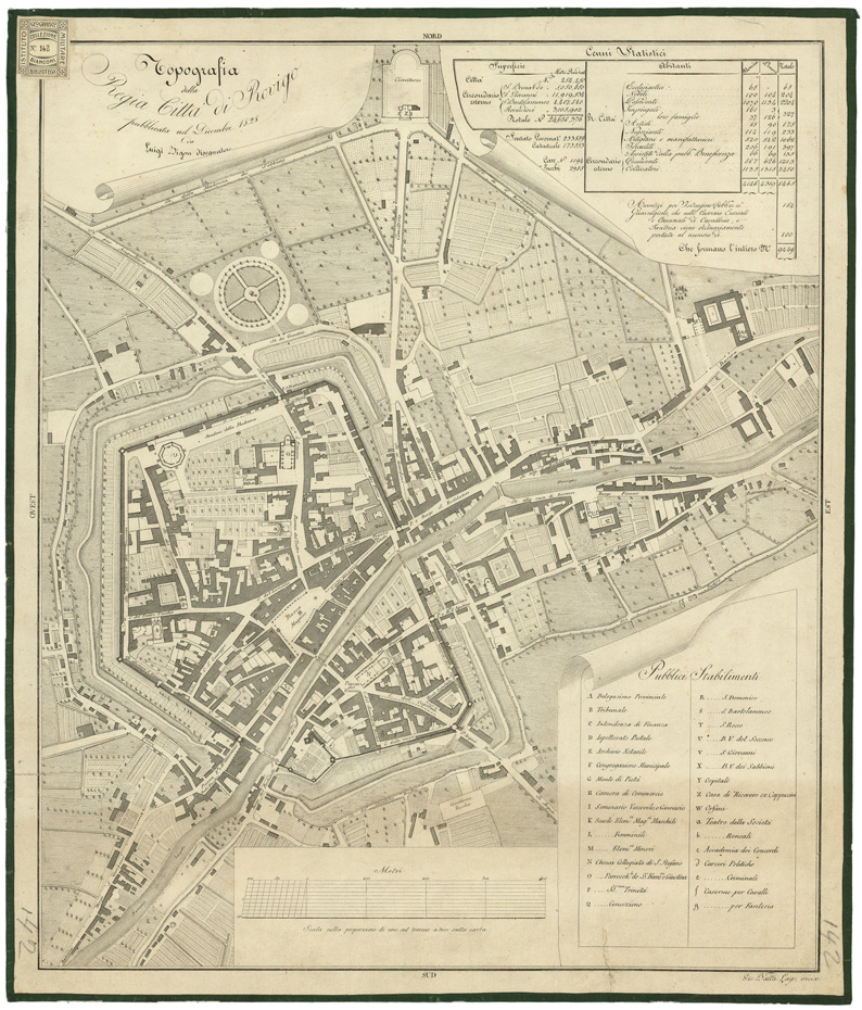 (N:12881) TOPOGRAFIA DELLA REGIA CITTA' DI ROVIGO PUBBLICATA NEL DICEMBRE 1828 DA LUIGI BIGOU DISEGNATORE (B0007164) Carte e stampe antiche: riproduzione a colori su carta (formato A1)
