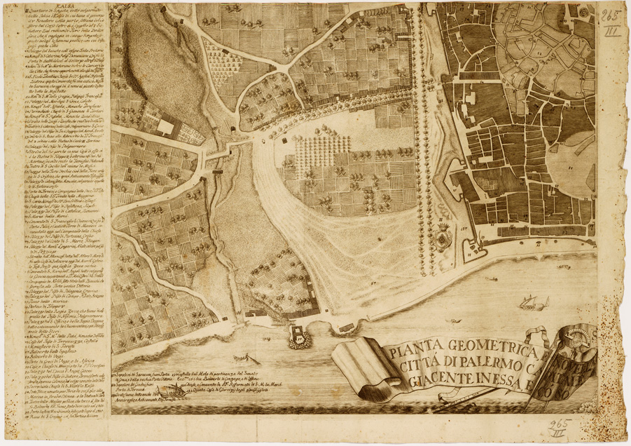 (N:13968) PIANTA GEOMETRICA E NOVELLA SECONDO LO STATO PRESENTE DELLA CITTA' DI PALERMO CAPITALE DEL REGNO DI SICILIA COLL'ANTICO PALERMO GIACENTE IN ESSO E CO' SOBBORGHI, MOLO E CAMPAGNA - Foglio 3 (B0007176) Carte e stampe antiche: riproduzione a colori su carta (formato A1)