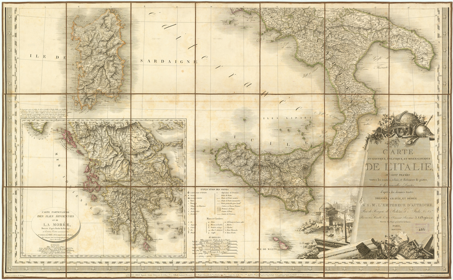 (N:24422) CARTE STATISTIQUE, POLITIQUE ET MINERALOGIQUE DE L'ITALIE - Parte Sud (B0007191) Carte e stampe antiche: riproduzione a colori su carta (formato A1)