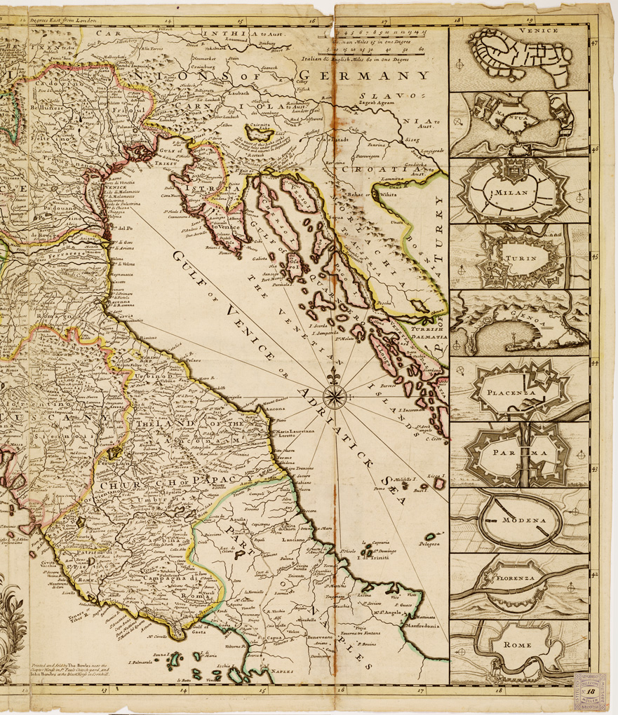 (N:22) A NEW MAP OF THE UPPER PART OF ITALY, BY H. MOLL GEOGRAPHER  - (Italia) (B0007242, B0007243, B7242-43) Carte e stampe antiche: riproduzione a colori su carta (formato A1)