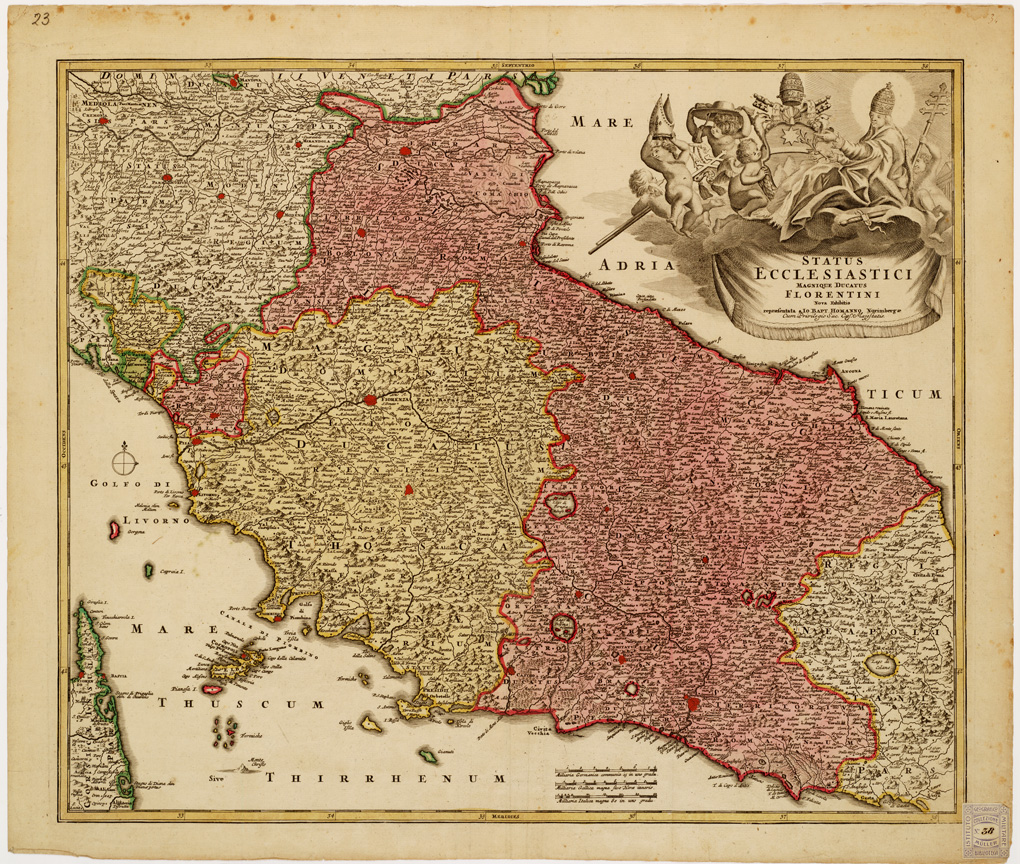 (N:16385) STATUS ECCLESIASTICI MAGNIQUE DUCATUS FLORENTINI... Stato della Chiesa e Gran Ducato di Firenze (B0007244) Carte e stampe antiche: riproduzione a colori su carta (formato A1)