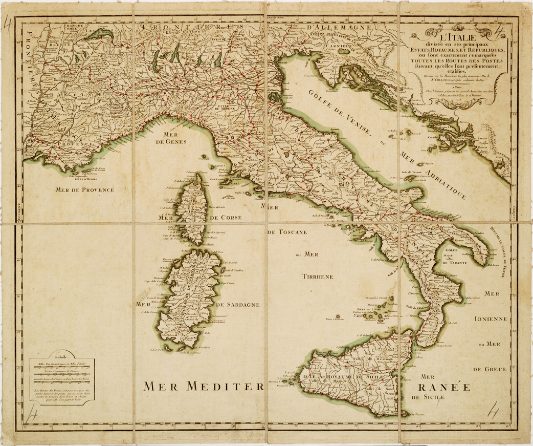 (N:11158) L'ITALIE DIVISEE EN SES PRINCIPAUX ESTATS, ROYAUMES ET REPUBLIQUES OU SONT EXACTEMENT... (ITALIA) (B0007277) Carte e stampe antiche: riproduzione a colori su carta (formato A1)