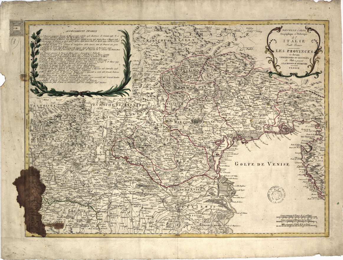 (N:11569) NOUVELLE CARTE GEOGRAPHIQUE ET HISTORIQUE DE L'ITALIE VENEZIA OU LES ETATS DE L'ITALIE A PRESENT A LA MAISON D'AUTRICHE - LES PROVINCES CI DEVANT VENITIENNES - FOGLIO 1 (B0007414) Carte e stampe antiche: riproduzione a colori su carta (formato A1)