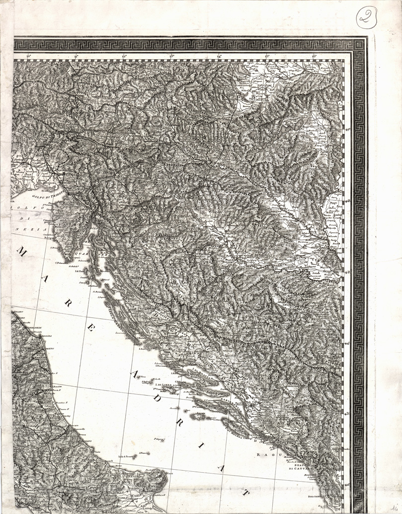 (N:12994) NUOVA CARTA DELL'ITALIA ESEGUITA SOTTO LA DIREZIONE DI GIO. ANTONIO RIZZI-ZANNONI, GEOGRAFO DI S. M. SICILIANA; INCISA DA GIUSEPPE GUERRA E RICORRETTA NEL 1833. Tavola 2 (B0007418) Carte e stampe antiche: riproduzione a colori su carta (formato A1)