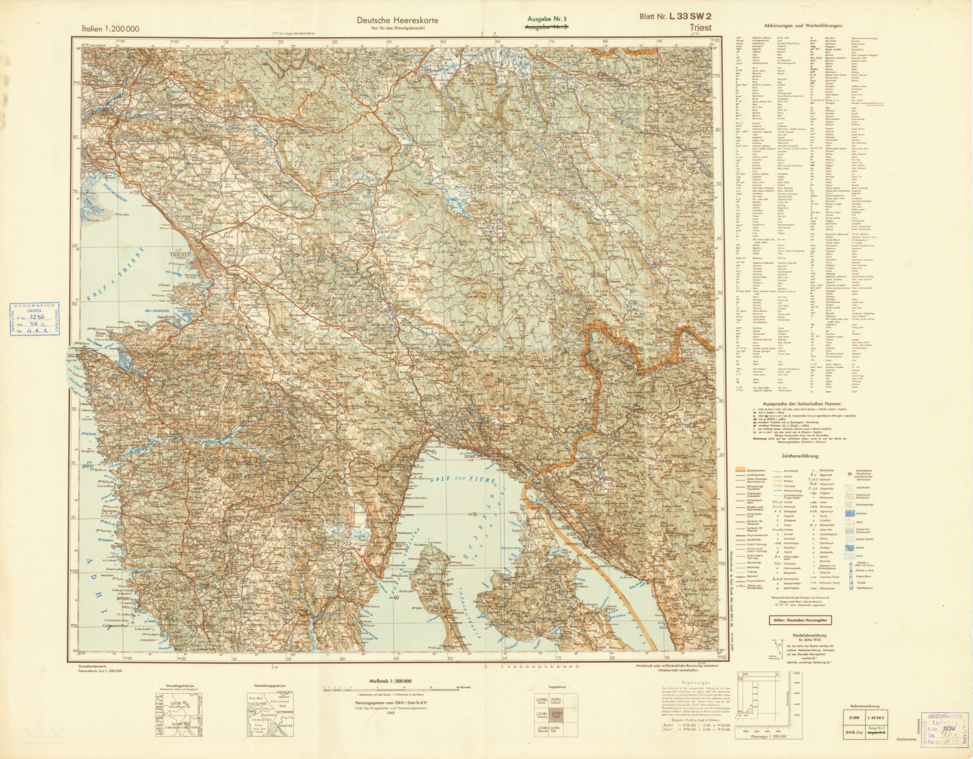 (N:10935) ITALIEN UND GRENZGEBIETE - TRIES-BLATT NR. L 33 SW 2 (B0007424) Carte e stampe antiche: riproduzione a colori su carta (formato A1)
