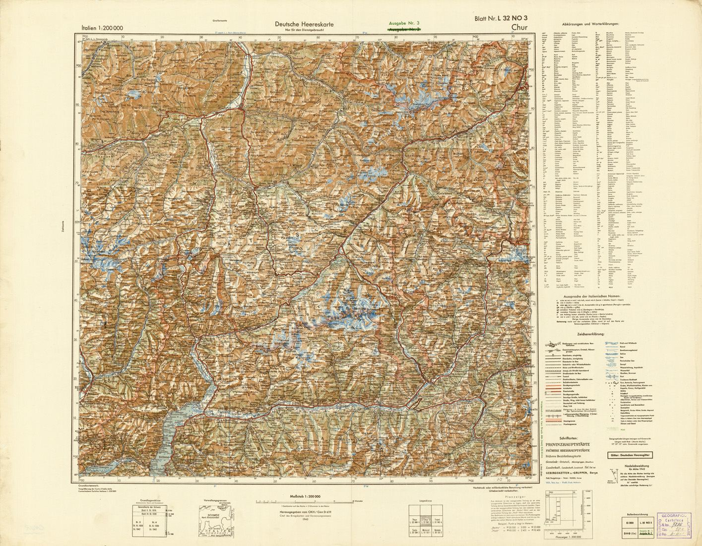 (N:10904) ITALIEN UND GRENZGEBIETE - CHUR-BLATT NR. L 32 SO 3 (B0007428) Carte e stampe antiche: riproduzione a colori su carta (formato A1)