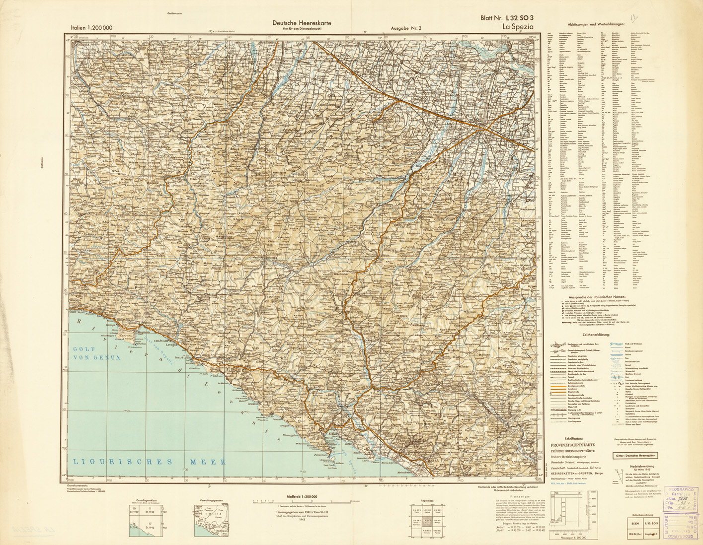 (N:10911) ITALIEN UND GRENZGEBIETE - LA SPEZIA NR. L 32 SO 3 (B0007441) Carte e stampe antiche: riproduzione a colori su carta (formato A1)