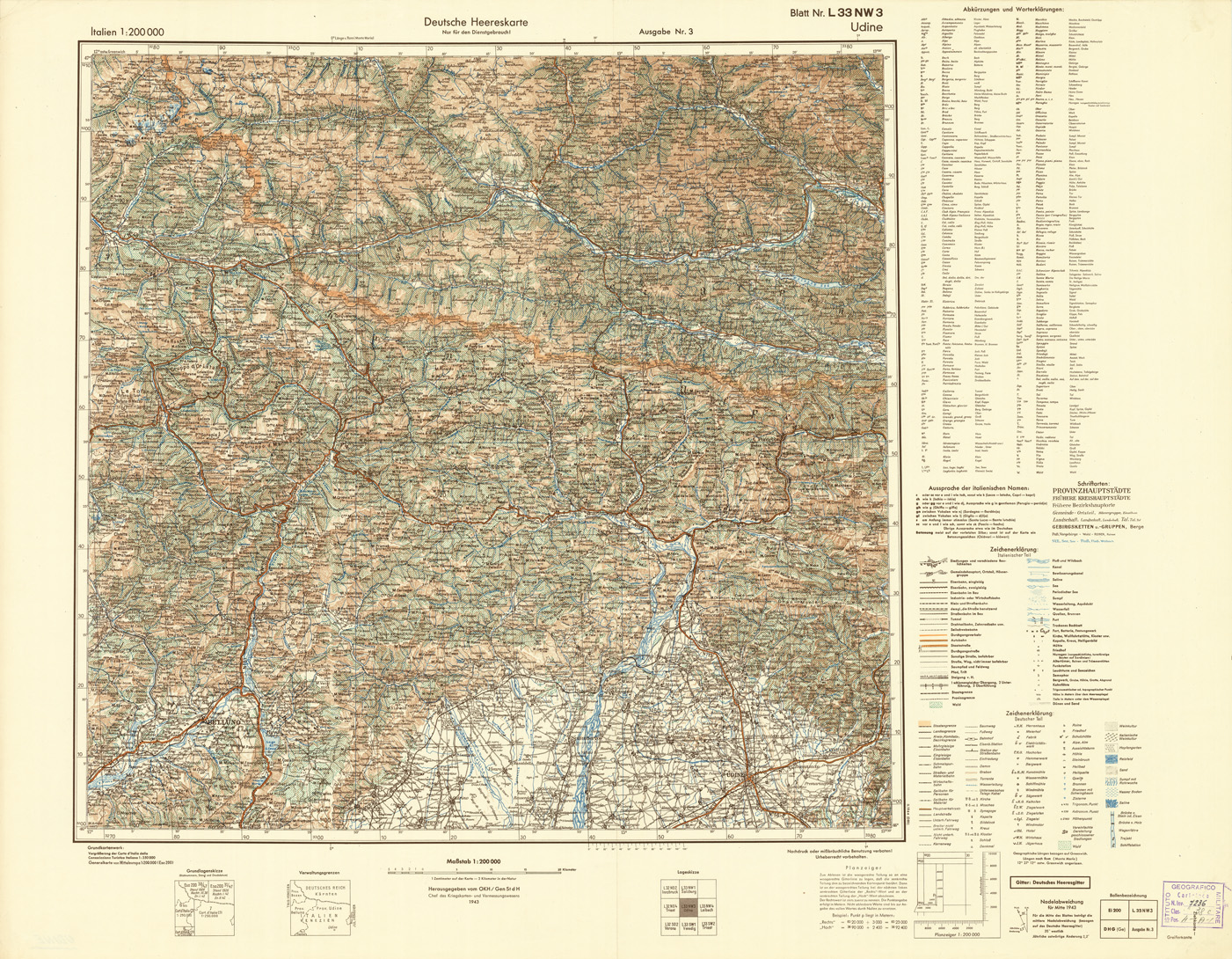 (N:10938) ITALIEN UND GRENZGEBIETE - UDINE NR. L 33 NW 3 (B0007447) Carte e stampe antiche: riproduzione a colori su carta (formato A1)