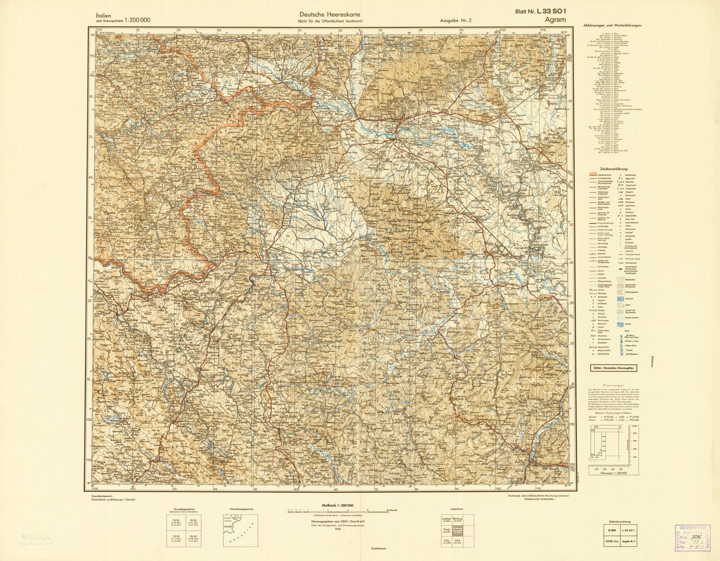 (N:10899) ITALIEN UND GRENZGEBIETE - AGRAM NR. L 33 SO 1 (B0007458) Carte e stampe antiche: riproduzione a colori su carta (formato A1)