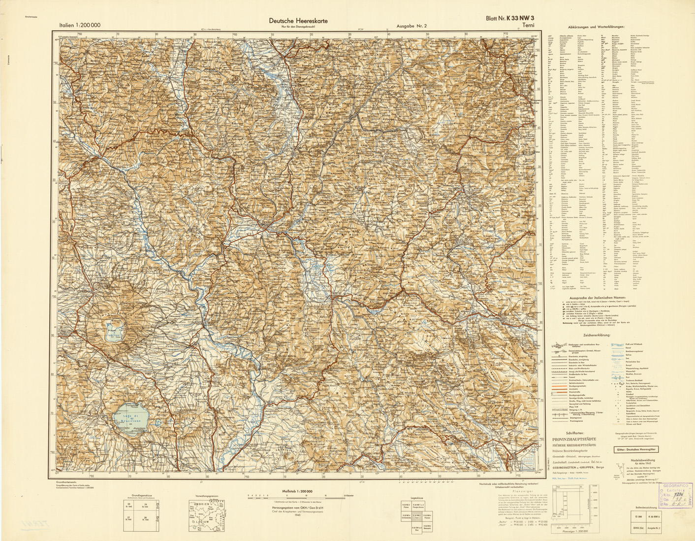 (N:10929) ITALIEN UND GRENZGEBIETE - TERNI NR. K 33 NW 3 (B0007464) Carte e stampe antiche: riproduzione a colori su carta (formato A1)