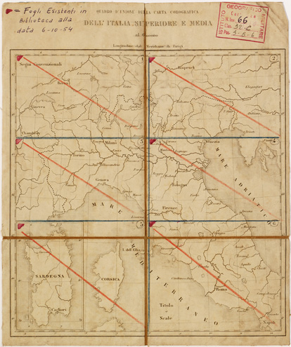 (N:821) CARTA COROGRAFICA DELL'ITALIA SUPERIORE E CENTRALE - QUADRO D'UNIONE (B0007485) Carte e stampe antiche: riproduzione a colori su carta (formato A1)