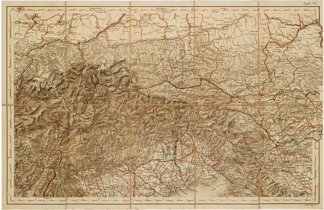 (N:816) CARTA COROGRAFICA DELL'ITALIA SUPERIORE E CENTRALE - Foglio 2 (B0007487) Carte e stampe antiche: riproduzione a colori su carta (formato A1)