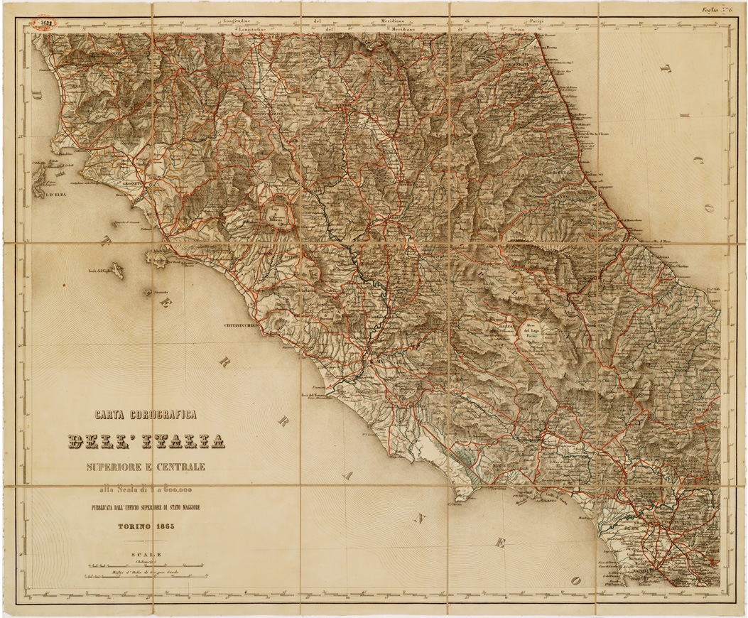 (N:820) CARTA COROGRAFICA DELL'ITALIA SUPERIORE E CENTRALE - Foglio 6 (B0007491) Carte e stampe antiche: riproduzione a colori su carta (formato A1)