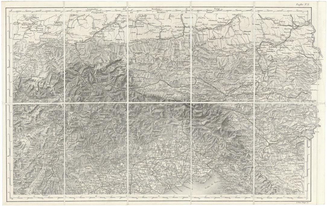 (N:810) CARTA COROGRAFICA DELL'ITALIA SUPERIORE E CENTRALE - Foglio 2 (B0007493) Carte e stampe antiche: riproduzione a colori su carta (formato A1)