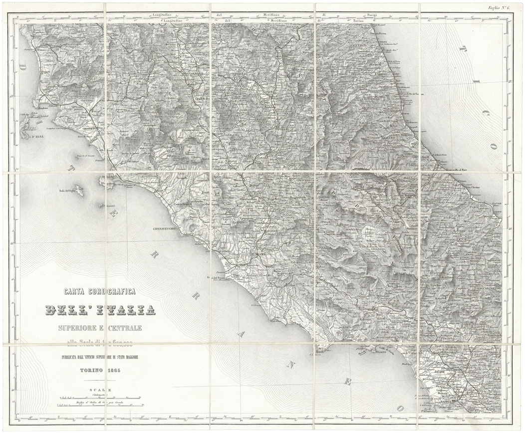 (N:814) CARTA COROGRAFICA DELL'ITALIA SUPERIORE E CENTRALE - Foglio 6 (B0007497) Carte e stampe antiche: riproduzione a colori su carta (formato A1)
