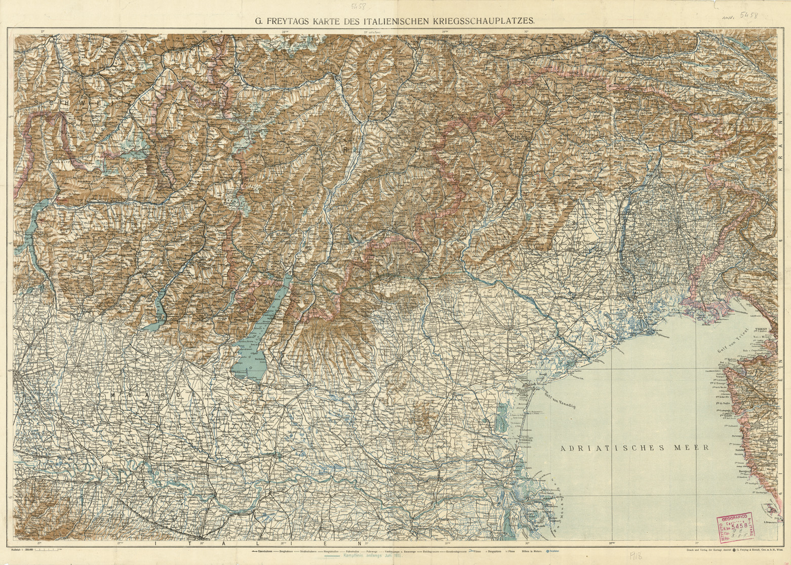(N:11120) KARTE DES ITALIENISCHEN KRIEGSCHAUPLATZES (B0007501) Carte e stampe antiche: riproduzione a colori su carta (formato A1)