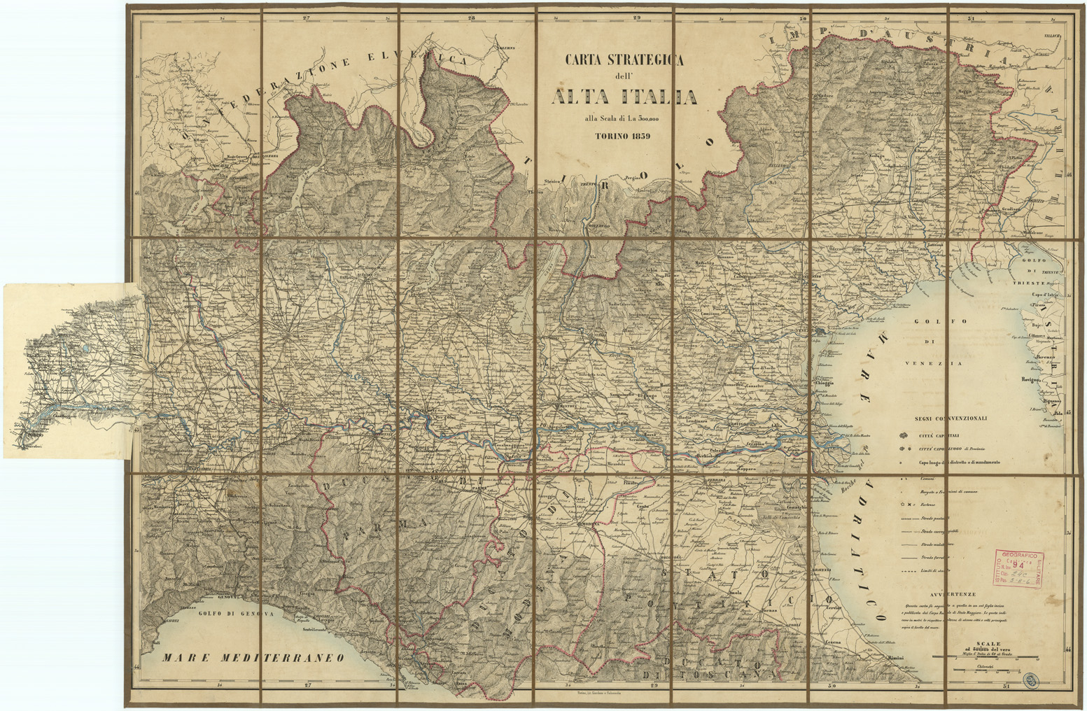 (N:5924) CARTA STRATEGICA DELL'ALTA ITALIA (B0007507) Carte e stampe antiche: riproduzione a colori su carta (formato A1)
