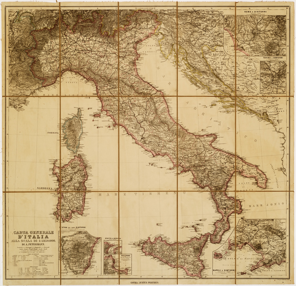 (N:4856) CARTA GENERALE D'ITALIA I - Tavola 1 (B0007518) Carte e stampe antiche: riproduzione a colori su carta (formato A1)