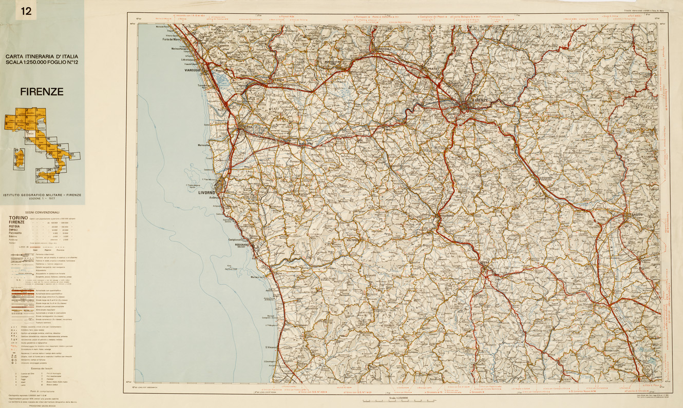 (N:5486) CARTA ITINERARIA D'ITALIA - F.NR 12 (B0007522) Carte e stampe antiche: riproduzione a colori su carta (formato A1)