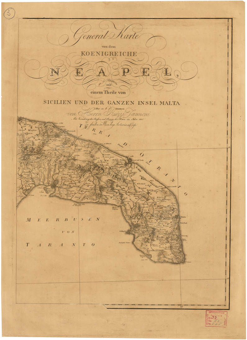 (N:10361) GENERAL KARTE VON DEM KOENIGREICHE NEAPEL... CARTA DEL REGNO DI NAPOLI CON PARTE DELLA SICILIA... - Tavola 3 (B0007527) Carte e stampe antiche: riproduzione a colori su carta (formato A1)