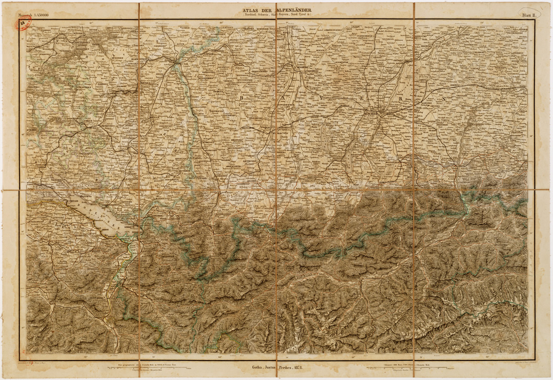 (N:12643) MAYR'S ATLAS DER ALPEN LANDER UND MITTEL ITALIEN - Tavola II (B0007530) Carte e stampe antiche: riproduzione a colori su carta (formato A1)