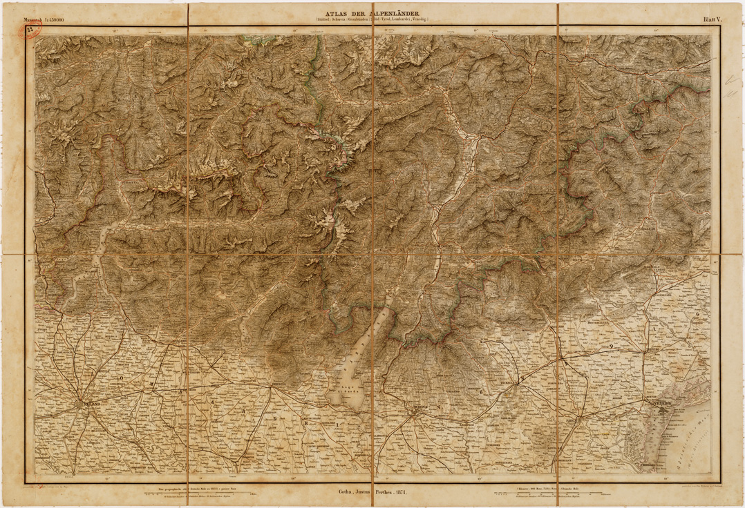 (N:12647) MAYR'S ATLAS DER ALPEN LANDER UND MITTEL ITALIEN - Tavola V (B0007533) Carte e stampe antiche: riproduzione a colori su carta (formato A1)