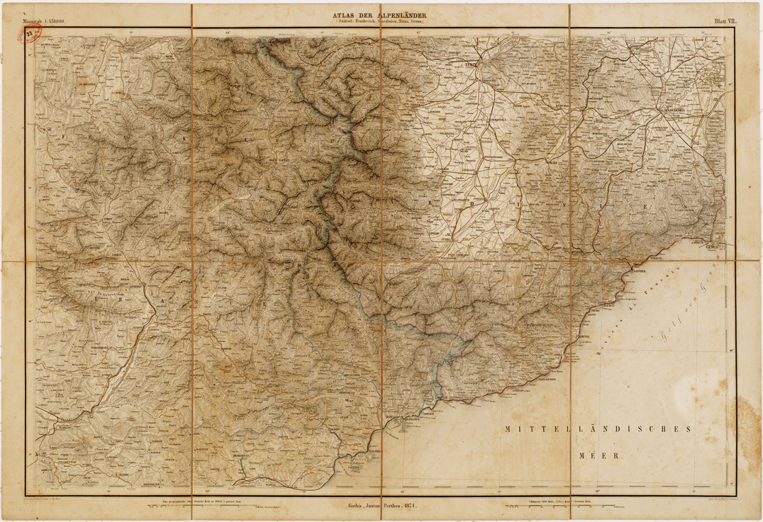 (N:12649) MAYR'S ATLAS DER ALPEN LANDER UND MITTEL ITALIEN - Tavola VII (B0007535) Carte e stampe antiche: riproduzione a colori su carta (formato A1)