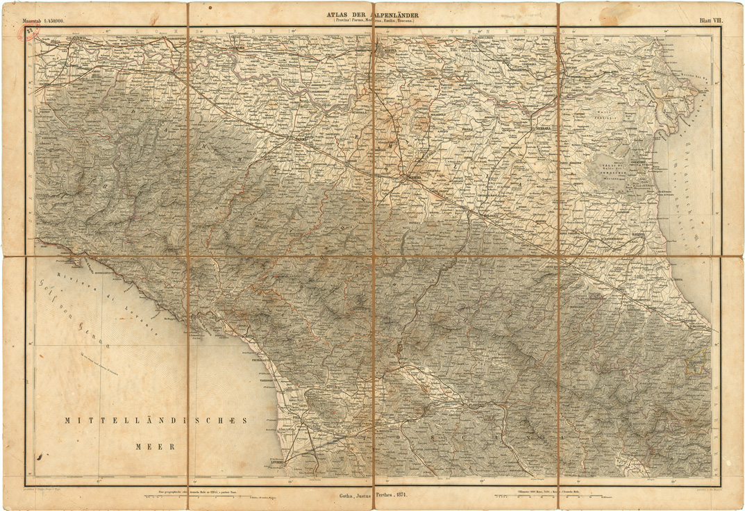 (N:12650) MAYR'S ATLAS DER ALPEN LANDER UND MITTEL ITALIEN - Tavola VIII (B0007536) Carte e stampe antiche: riproduzione a colori su carta (formato A1)