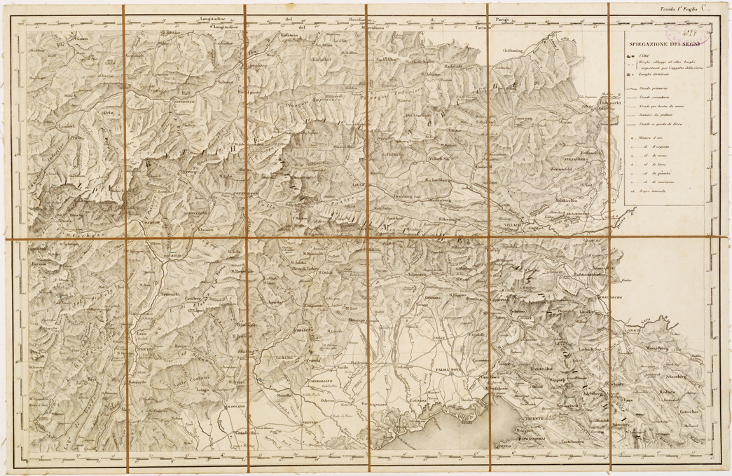 (N:9125) COROGRAFIA DELLE ALPI DAL MEDITERRANEO ALL'ADRIATICO - Foglio C (B0007543) Carte e stampe antiche: riproduzione a colori su carta (formato A1)