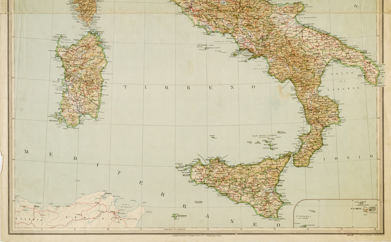 (N:1354) CARTA D'ITALIA (B0007561, B0007562, B7561-62) Carte e stampe antiche: riproduzione a colori su carta (formato A1)