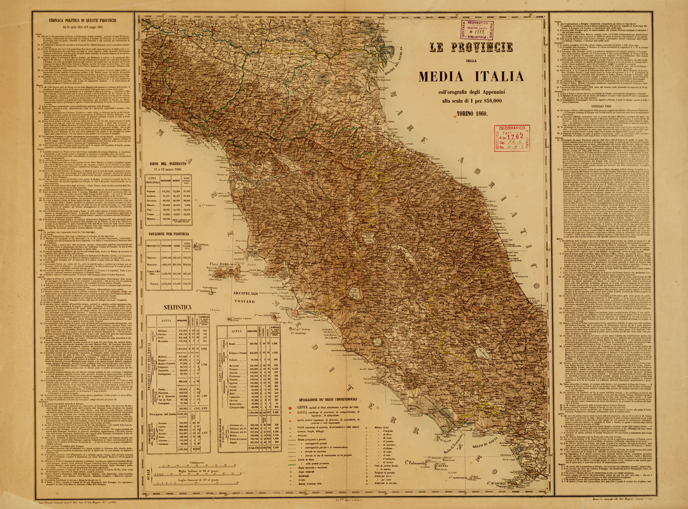 (N:11447) LE PROVINCIE DELLA MEDIA ITALIA... (B0007564) Carte e stampe antiche: riproduzione a colori su carta (formato A1)