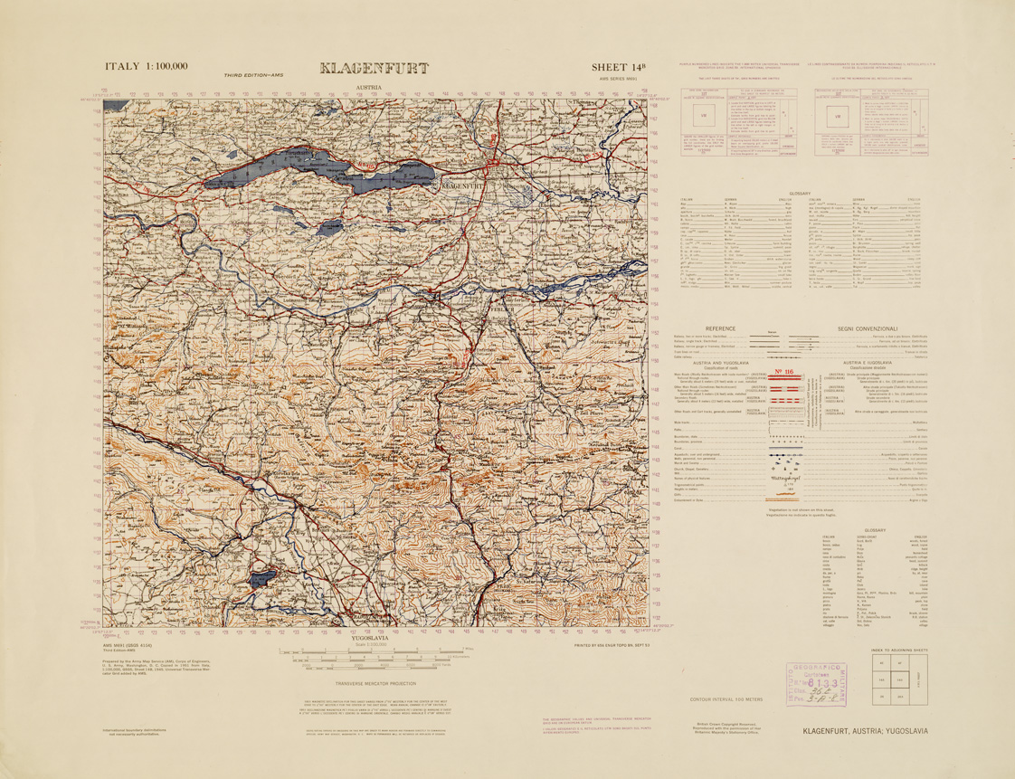 (N:10957) ITALY - KLAGEN FURT JUGOSLAVIA SHEET 14B (B0007629) Carte e stampe antiche: riproduzione a colori su carta (formato A1)