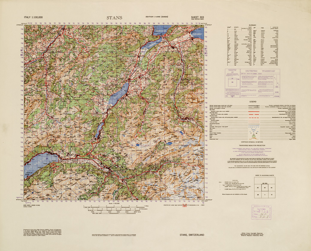 (N:10964) ITALY - STANS SWITZERLAN SHEET 303 (B0007638) Carte e stampe antiche: riproduzione a colori su carta (formato A1)