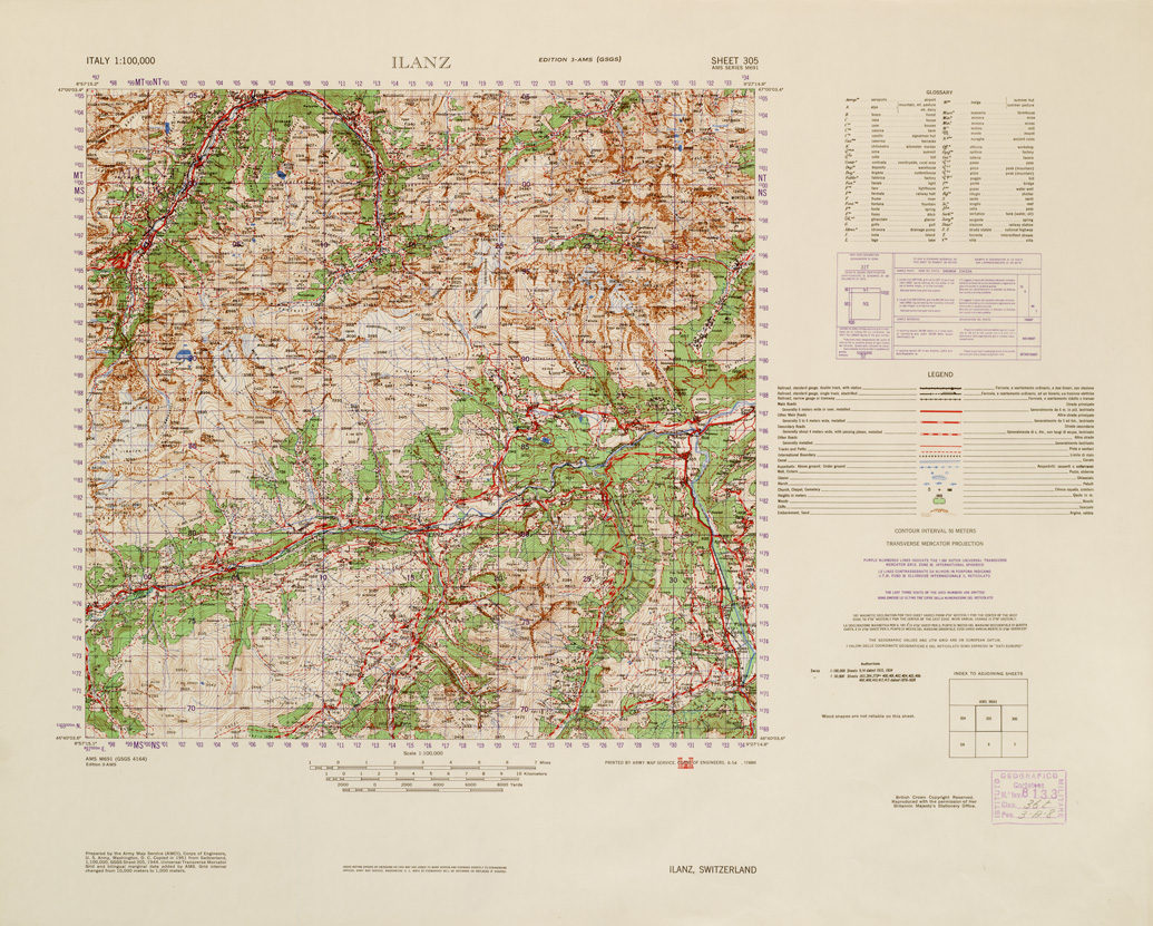 (N:10956) ITALY - ILANZ SWITZERLAN SHEET 305 (B0007640) Carte e stampe antiche: riproduzione a colori su carta (formato A1)
