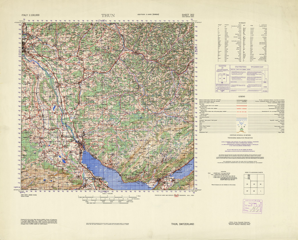 (N:10965) ITALY - THUN SWITZERLAN SHEET 302 (B0007641) Carte e stampe antiche: riproduzione a colori su carta (formato A1)