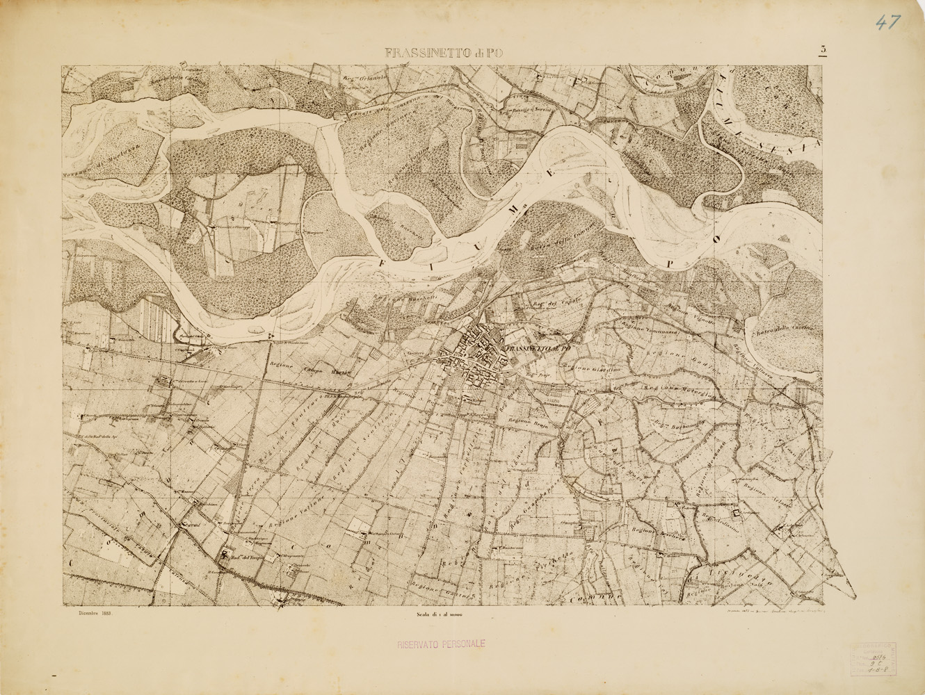 (N:7899) CARTA TOPOGRAFICA DELLA VALLE DEL PO' DA CASALE A PAVIA - Foglio 3 FRASSINETTO DI PO' (B0007646) Carte e stampe antiche: riproduzione a colori su carta (formato A1)