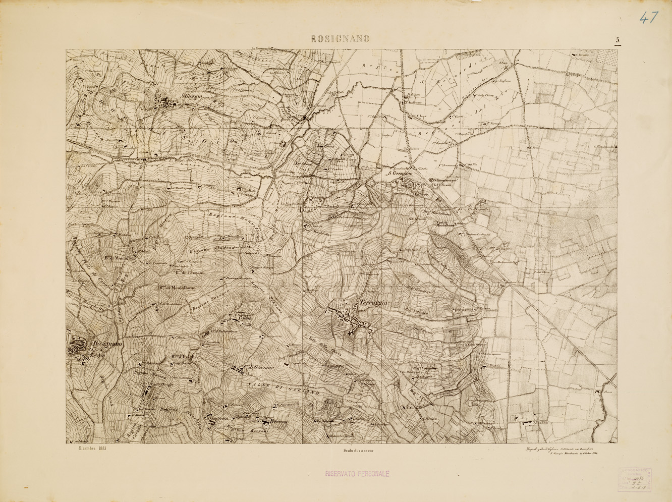 (N:7921) CARTA TOPOGRAFICA DELLA VALLE DEL PO' DA CASALE A PAVIA - Foglio 5 ROSIGNANO (B0007648) Carte e stampe antiche: riproduzione a colori su carta (formato A1)