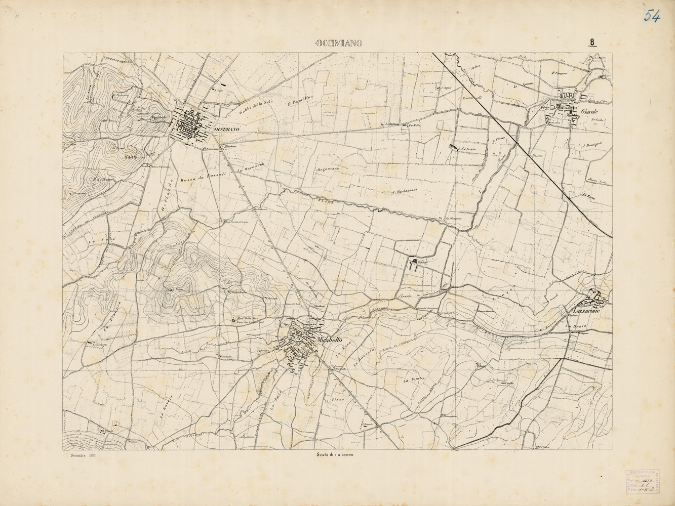 (N:7931) CARTA TOPOGRAFICA DELLA VALLE DEL PO' DA CASALE A PAVIA - Foglio 8 OCCIMIANO (B0007651) Carte e stampe antiche: riproduzione a colori su carta (formato A1)
