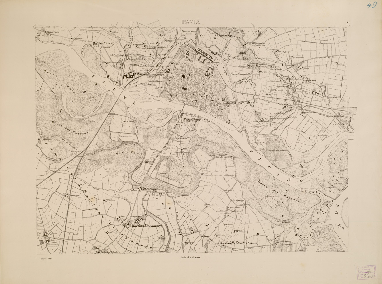 (N:7912) CARTA TOPOGRAFICA DELLA VALLE DEL PO' DA CASALE A PAVIA - Foglio 41 PAVIA (B0007684) Carte e stampe antiche: riproduzione a colori su carta (formato A1)
