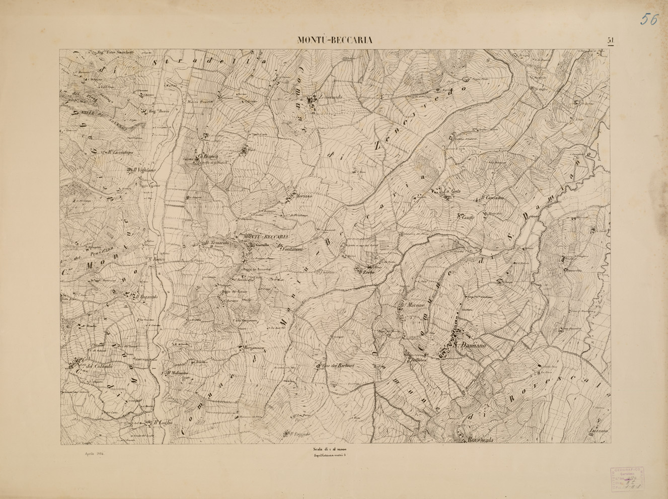 (N:7923) CARTA TOPOGRAFICA DELLA VALLE DEL PO' DA CASALE A PAVIA - Foglio 51 MONTU'BECCARIA (B0007694) Carte e stampe antiche: riproduzione a colori su carta (formato A1)
