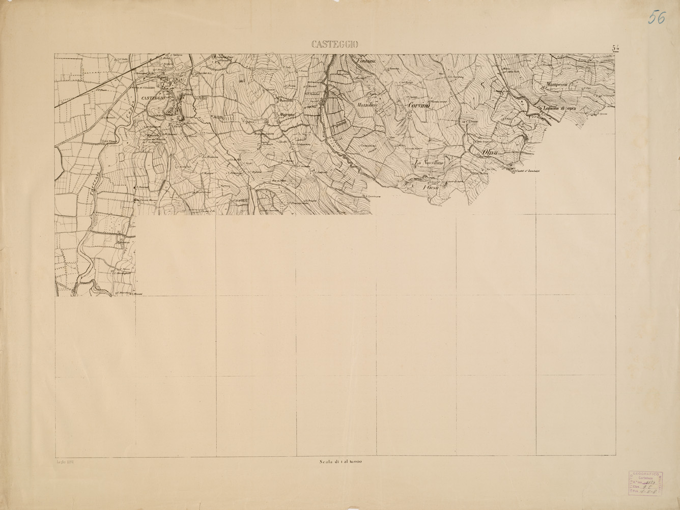 (N:7926) CARTA TOPOGRAFICA DELLA VALLE DEL PO' DA CASALE A PAVIA - Foglio 54 CASTEGGIO (B0007697) Carte e stampe antiche: riproduzione a colori su carta (formato A1)