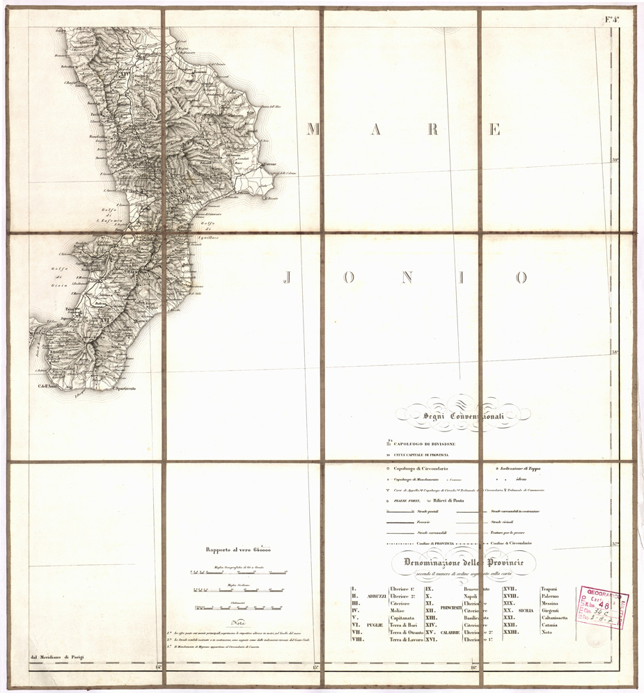 (N:3542) CARTA DELLA PROVINCIE MERIDIONALI D'ITALIA... - Foglio 4 (B0007703) Carte e stampe antiche: riproduzione a colori su carta (formato A1)