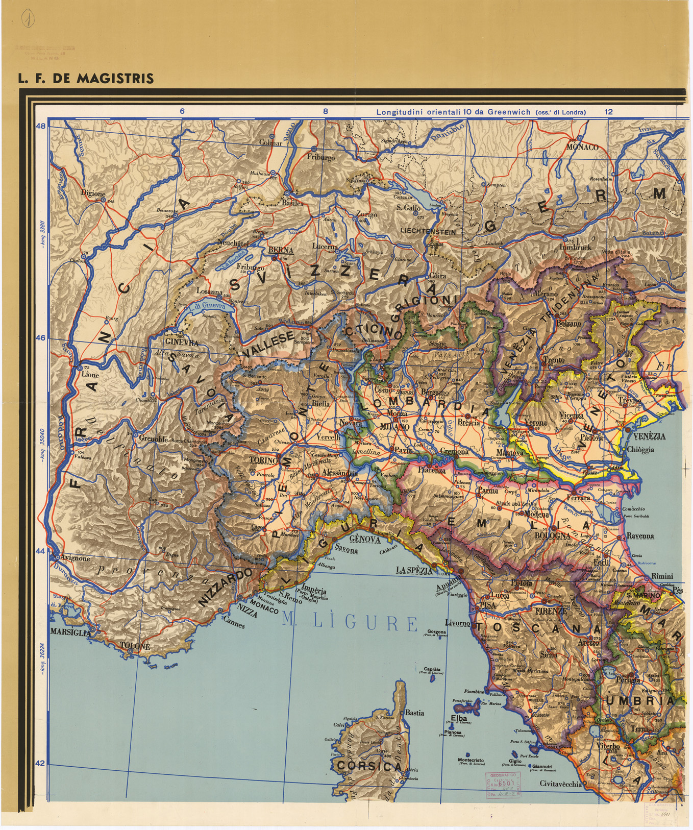 (N:10861) ITALIA POLITICA - ITALIA FISICA (B0007749) Carte e stampe antiche: riproduzione a colori su carta (formato A1)