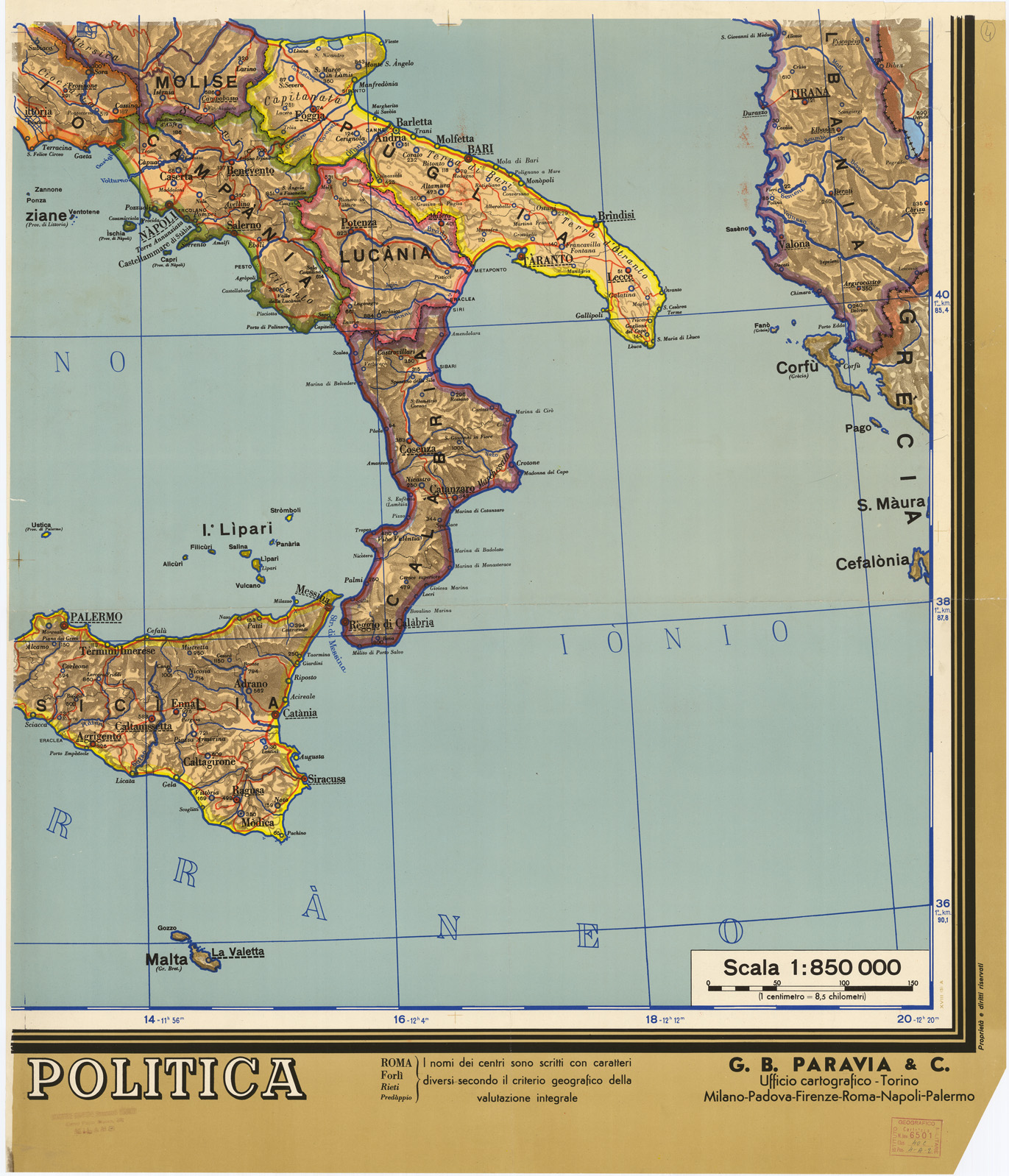 (N:10867) ITALIA POLITICA - ITALIA FISICA - Foglio 4 (B0007755) Carte e stampe antiche: riproduzione a colori su carta (formato A1)