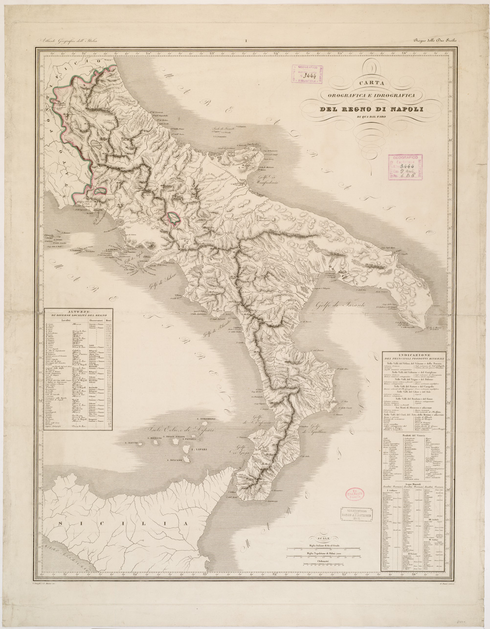 (N:5785) CARTA OROGRAFICA E IDROGRAFICA DEL REGNO DI NAPOLI DI QUA DAL FARO (B0007879) Carte e stampe antiche: riproduzione a colori su carta (formato A1)