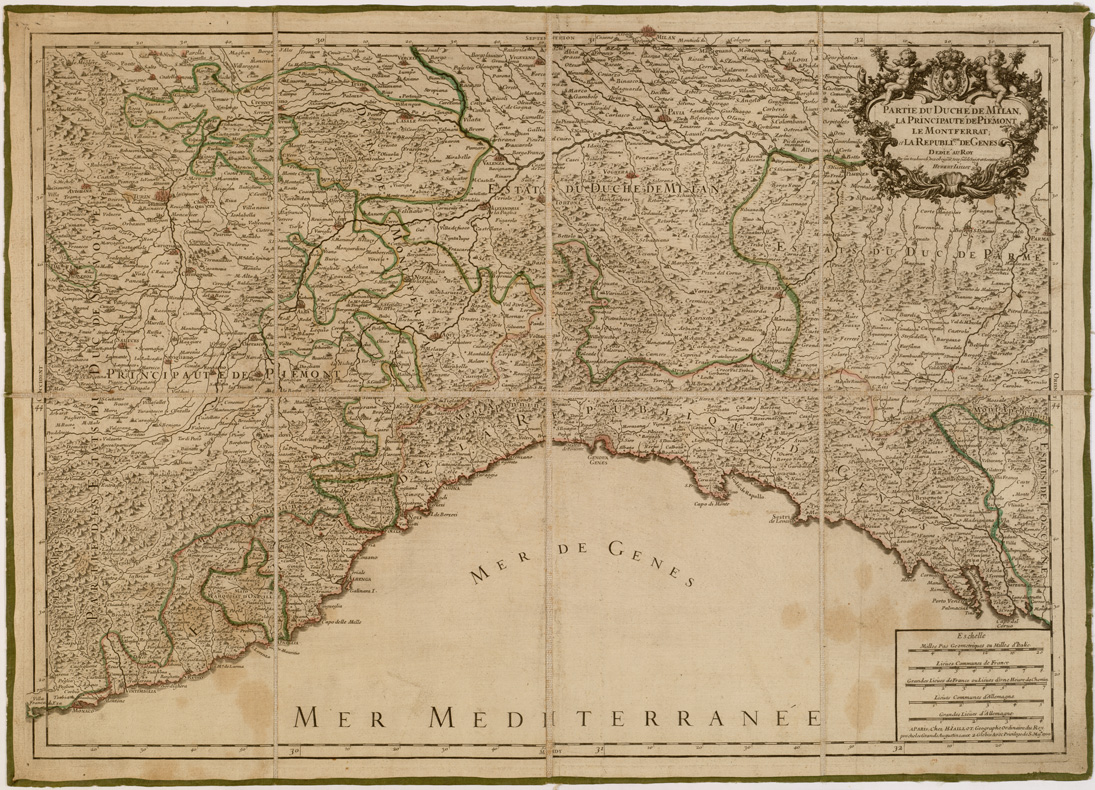 (N:13202) PARTIE DU DUCHE' DE MILAN, LA PRINCIPAUTE DE PIEMONT, LE MONTFERRAT: ET LA REPUBLIQUE DE GENES DEDIE AU ROY PAR, ECC. HUBERT JAILLOT, 1700. (B0007888) Carte e stampe antiche: riproduzione a colori su carta (formato A1)