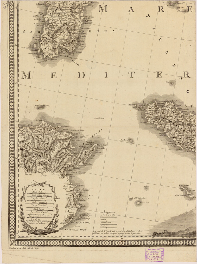 (N:11150) L'ITALIA DI GIO. ANTONIO RIZZI-ZANNONI IN QUATTRO FOGLI IMPERIALI CON L'AGGIUNTA DEI LUOGHI E LE STRADE POSTALI - Foglio 3 (B0007895) Carte e stampe antiche: riproduzione a colori su carta (formato A1)