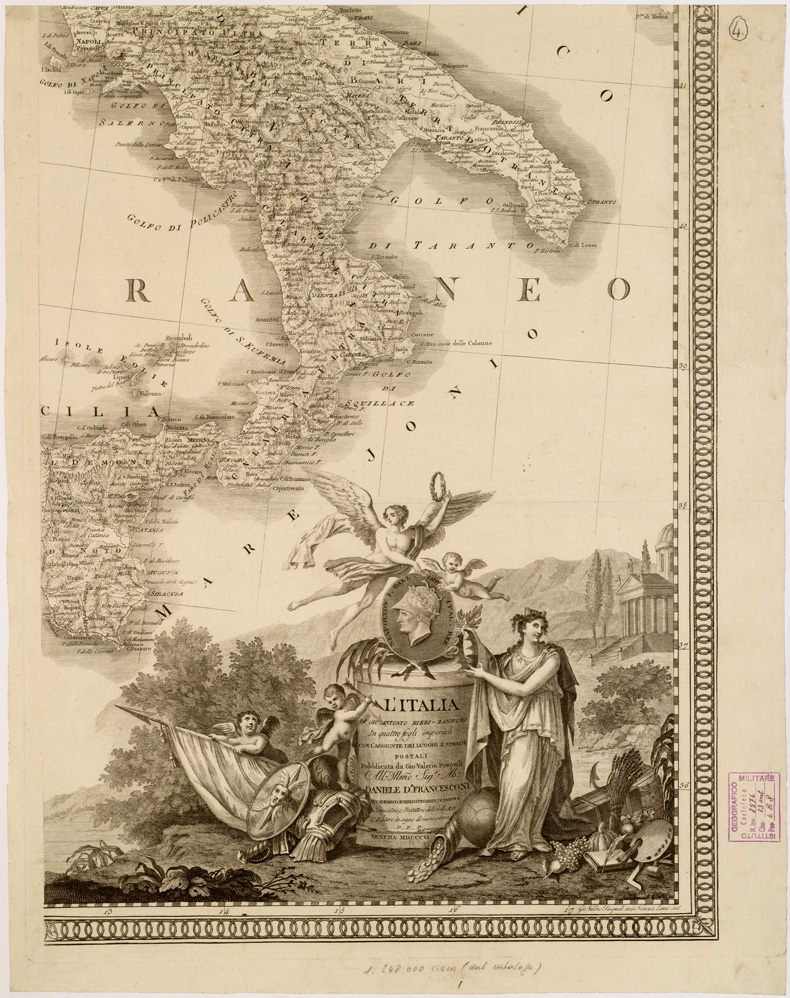 (N:11151) L'ITALIA DI GIO. ANTONIO RIZZI-ZANNONI IN QUATTRO FOGLI IMPERIALI CON L'AGGIUNTA DEI LUOGHI E LE STRADE POSTALI - Foglio 4 (B0007896) Carte e stampe antiche: riproduzione a colori su carta (formato A1)