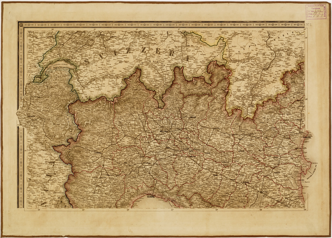(N:5916) CARTA STRADALE E POSTALE DELL'ITALIA SECONDO LE CARTE E LE OPERE PIUACCREDITATE DEI MODERNI GEOGRAFI - Foglio 1 (B0008007) Carte e stampe antiche: riproduzione a colori su carta (formato A1)