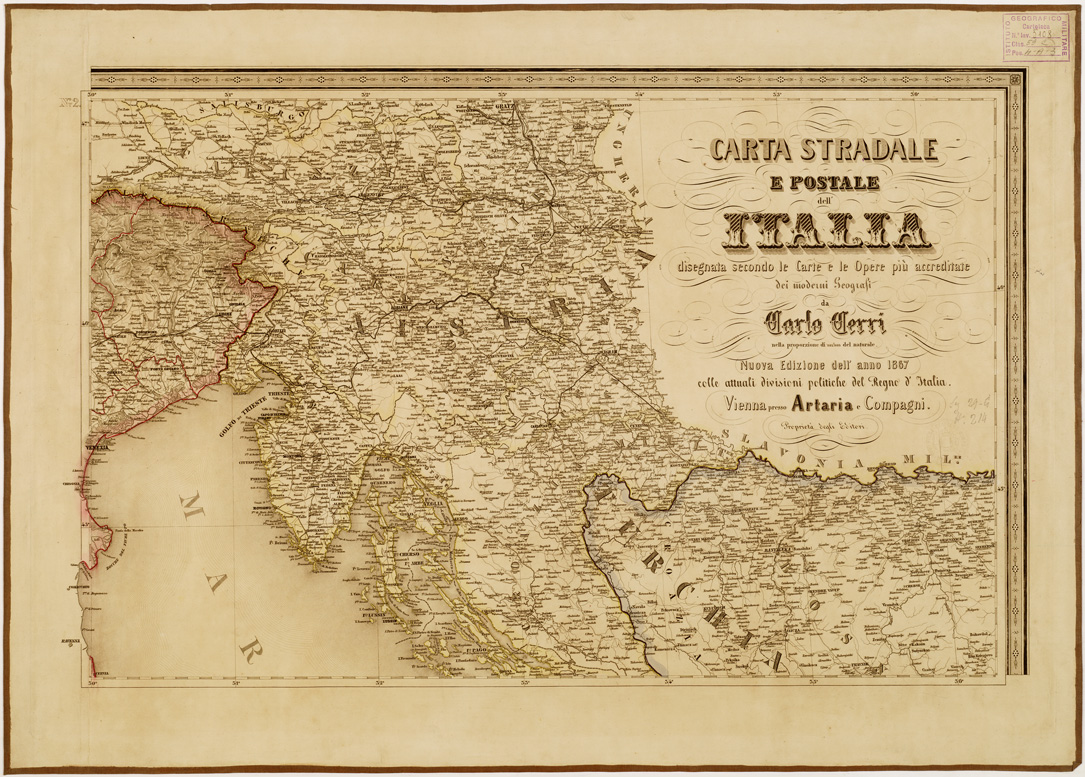 (N:5917) CARTA STRADALE E POSTALE DELL'ITALIA SECONDO LE CARTE E LE OPERE PIUACCREDITATE DEI MODERNI GEOGRAFI - Foglio 2 (B0008008) Carte e stampe antiche: riproduzione a colori su carta (formato A1)